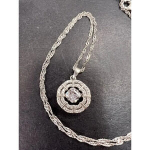 Cubic Zirconia Rhodium Over Sterling Silver Dancing Asscher Pendant With Chain